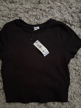 Garage Black Ribbed Crop Tee